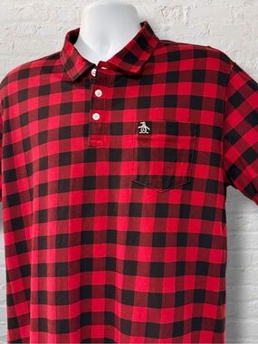 Original Penguin Munsingwear Buffalo Check Polo Men’s XL Red Black Short Sleeve